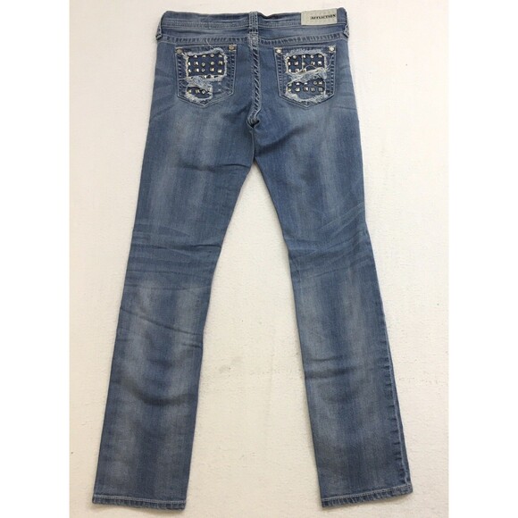 AFFLICTION Jenna Jeans Women 32x32 (30 tag) Gothic Studs Stretch Denim Crystal - Picture 2 of 16